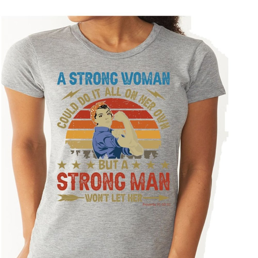Strong Woman Grey Short Sleeve 100% Cotton T-Shirt